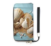 DWTJKMS Beach Theme Seashells Long Wallet Slim PU Leather Wallets for Men Women Minimalist Wallet with Card Slots, white, 20x10.5cm