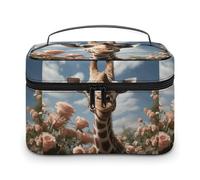 DWTJKMS Beautiful Giraffe Makeup Bag, Cosmetic Organizer Case Large Portable Capacity Make Up Bags Women Travel Toiletry Bags with Handle And Divider