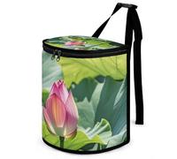 DWTJKMS Beautiful Lotus Flowers Car Trash Can with Lid Large Capacity Hanging Auto Trash Bin Leak-Proof Waterproof Trash Bin Cars Must Haves Interior Accessories