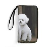 DWTJKMS Bichon Frise Long Wallet Slim PU Leather Wallets for Men Women Minimalist Wallet with Card Slots, white, 19.7x10.5cm