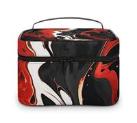DWTJKMS Black And Red Marble Makeup Bag, Cosmetic Organizer Case Large Portable Capacity Make Up Bags Women Travel Toiletry Bags with Handle And Divider