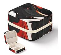 DWTJKMS Black And Red Marble Travel Jewelry Case, Mini Jewelry Holder Organizer Box Multi-functional Jewellery Box for Ring Earrings Necklace Bangle,Gifts for Women