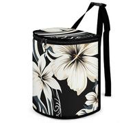 DWTJKMS Black and White Hawaiian Flowers Car Trash Can with Lid Large Capacity Hanging Auto Trash Bin Leak-Proof Waterproof Trash Bin Cars Must Haves Interior Accessories