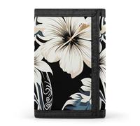 DWTJKMS Black And White Hawaiian Flowers Wallet Minimalist Mens Slim Trifold Wallets Modern Fashion Wallets Anti-Theft Wallet Holds Cards And Cash