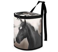 DWTJKMS Black and White Horses Car Trash Can with Lid Large Capacity Hanging Auto Trash Bin Leak-Proof Waterproof Trash Bin Cars Must Haves Interior Accessories