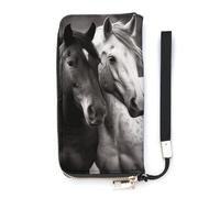 DWTJKMS Black And White Horses Long Wallet Slim PU Leather Wallets for Men Women Minimalist Wallet with Card Slots, white, 20x10.5cm
