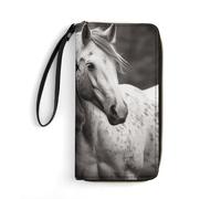 DWTJKMS Black And White Horses Long Wallet Slim PU Leather Wallets for Men Women Minimalist Wallet with Card Slots, white, 19.7x10.5cm