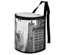 DWTJKMS Black and White New York Car Trash Can with Lid Large Capacity Hanging Auto Trash Bin Leak-Proof Waterproof Trash Bin Cars Must Haves Interior Accessories