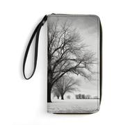 DWTJKMS Black And White Tree Long Wallet Slim PU Leather Wallets for Men Women Minimalist Wallet with Card Slots, white, 19.7x10.5cm