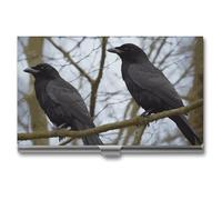 DWTJKMS Black Crow Birds Business Card Holder Aluminum Alloy Card Case Metal Name Card Holder for Men Women Professional Credit Card ID Case for Office Business Unique Gift