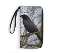 DWTJKMS Black Crow Birds Long Wallet Slim PU Leather Wallets for Men Women Minimalist Wallet with Card Slots, white, 19.7x10.5cm