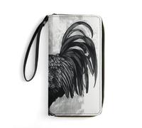 DWTJKMS Black Rooster Long Wallet Slim PU Leather Wallets for Men Women Minimalist Wallet with Card Slots, white, 19.7x10.5cm