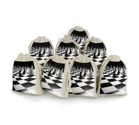 DWTJKMS Black White Chess Checkerboard Gift Pouches 8PCS Portable Small Drawstring Storage Bags Pouches Reusable Cotton Linen Bunches Pocket For Wedding, Travel, Office, Workout (Unisex)