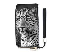 DWTJKMS Black White Leopard Animal Long Wallet Slim PU Leather Wallets for Men Women Minimalist Wallet with Card Slots, white, 20x10.5cm