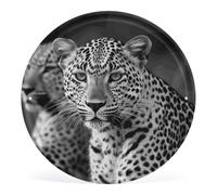 DWTJKMS Black White Leopard Animal Metal Iron Signs Retro Circular Metal Painting Modern Iron Sign Poster Hanging Vintage Print Picture Fashion Plate Wall Decor Wall Art for Home