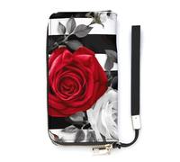 DWTJKMS Black White Stripes Red Rose Flowers Long Wallet Slim PU Leather Wallets for Men Women Minimalist Wallet with Card Slots, white, 20x10.5cm