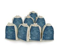 DWTJKMS Blue Floral Lace Gift Pouches 8PCS Portable Small Drawstring Storage Bags Pouches Reusable Cotton Linen Bunches Pocket For Wedding, Travel, Office, Workout (Unisex)
