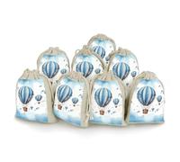 DWTJKMS Blue Hot Air Balloon Gift Pouches 8PCS Portable Small Drawstring Storage Bags Pouches Reusable Cotton Linen Bunches Pocket For Wedding, Travel, Office, Workout (Unisex)