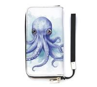 DWTJKMS Blue Little Octopus Long Wallet Slim PU Leather Wallets for Men Women Minimalist Wallet with Card Slots, white, 20x10.5cm
