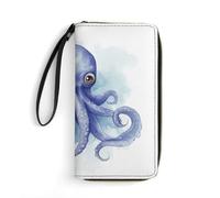 DWTJKMS Blue Little Octopus Long Wallet Slim PU Leather Wallets for Men Women Minimalist Wallet with Card Slots, white, 19.7x10.5cm