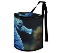 DWTJKMS Blue Seahorse Car Trash Can with Lid Large Capacity Hanging Auto Trash Bin Leak-Proof Waterproof Trash Bin Cars Must Haves Interior Accessories