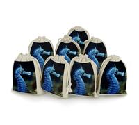 DWTJKMS Blue Seahorse Gift Pouches 8PCS Portable Small Drawstring Storage Bags Pouches Reusable Cotton Linen Bunches Pocket For Wedding, Travel, Office, Workout (Unisex)