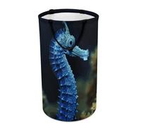 DWTJKMS Blue Seahorse Laundry Basket, Collapsible Dirty Clothes Hamper with Easy Carry Handles, Large Storage Basket for Laundry Room Dorm, Family