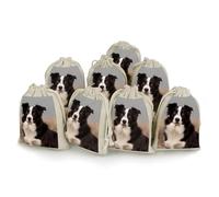 DWTJKMS Border Collie Gift Pouches 8PCS Portable Small Drawstring Storage Bags Pouches Reusable Cotton Linen Bunches Pocket For Wedding, Travel, Office, Workout (Unisex)
