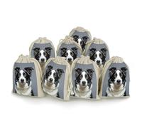 DWTJKMS Border Collie Gift Pouches 8PCS Portable Small Drawstring Storage Bags Pouches Reusable Cotton Linen Bunches Pocket For Wedding, Travel, Office, Workout (Unisex)
