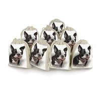 DWTJKMS Boston Terrier Gift Pouches 8PCS Portable Small Drawstring Storage Bags Pouches Reusable Cotton Linen Bunches Pocket For Wedding, Travel, Office, Workout (Unisex)
