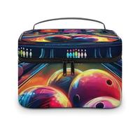 DWTJKMS Bowling Balls Makeup Bag, Cosmetic Organizer Case Large Portable Capacity Make Up Bags Women Travel Toiletry Bags with Handle And Divider