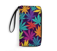 DWTJKMS Bright Colorful Weed Pattern Long Wallet Slim PU Leather Wallets for Men Women Minimalist Wallet with Card Slots, white, 19.7x10.5cm