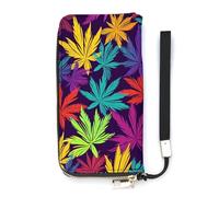DWTJKMS Bright Colorful Weed Pattern Long Wallet Slim PU Leather Wallets for Men Women Minimalist Wallet with Card Slots, white, 20x10.5cm