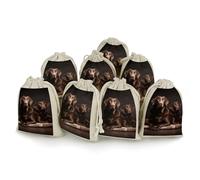 DWTJKMS Brown Labrador Retriever Gift Pouches 8PCS Portable Small Drawstring Storage Bags Pouches Reusable Cotton Linen Bunches Pocket For Wedding, Travel, Office, Workout (Unisex)
