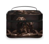 DWTJKMS Brown Labrador Retriever Makeup Bag, Cosmetic Organizer Case Large Portable Capacity Make Up Bags Women Travel Toiletry Bags with Handle And Divider