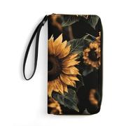 DWTJKMS Brown Leaves Sunflower Long Wallet Slim PU Leather Wallets for Men Women Minimalist Wallet with Card Slots, white, 19.7x10.5cm