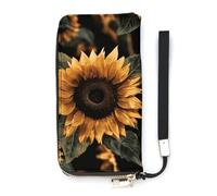 DWTJKMS Brown Leaves Sunflower Long Wallet Slim PU Leather Wallets for Men Women Minimalist Wallet with Card Slots, white, 20x10.5cm