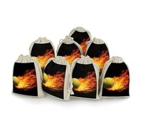 DWTJKMS Burning Tennis Pictures Gift Pouches 8PCS Portable Small Drawstring Storage Bags Pouches Reusable Cotton Linen Bunches Pocket For Wedding, Travel, Office, Workout (Unisex)