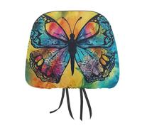 DWTJKMS Butterfly Tie Dye Car Seat Headrest Cover 1 PCS Adjustable Reusable, Auto Interior Seat Accessories Cute Vintage Car Headrest Protector Seats Cover,for Most Cars