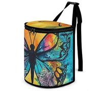 DWTJKMS Butterfly Tie Dye Car Trash Can with Lid Large Capacity Hanging Auto Trash Bin Leak-Proof Waterproof Trash Bin Cars Must Haves Interior Accessories