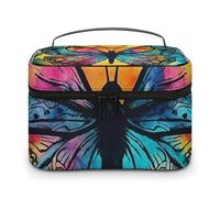 DWTJKMS Butterfly Tie Dye Makeup Bag, Cosmetic Organizer Case Large Portable Capacity Make Up Bags Women Travel Toiletry Bags with Handle And Divider