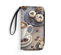 DWTJKMS Cafe Bar Long Wallet Slim PU Leather Wallets for Men Women Minimalist Wallet with Card Slots, white, 19.7x10.5cm