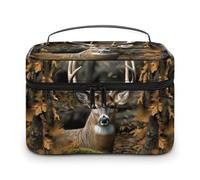 DWTJKMS Camouflage Deer Makeup Bag, Cosmetic Organizer Case Large Portable Capacity Make Up Bags Women Travel Toiletry Bags with Handle And Divider