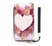 DWTJKMS Card Heart Shape Flowers Long Wallet Slim PU Leather Wallets for Men Women Minimalist Wallet with Card Slots, white, 20x10.5cm