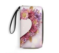 DWTJKMS Card Heart Shape Flowers Long Wallet Slim PU Leather Wallets for Men Women Minimalist Wallet with Card Slots, white, 19.7x10.5cm