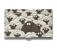 DWTJKMS Cartoon Black White Sheep Business Card Holder Aluminum Alloy Card Case Metal Name Card Holder for Men Women Professional Credit Card ID Case for Office Business Unique Gift