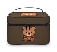 DWTJKMS Cartoon Brown Cute Bear Makeup Bag, Cosmetic Organizer Case Large Portable Capacity Make Up Bags Women Travel Toiletry Bags with Handle And Divider