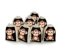 DWTJKMS Cartoon Brown Monkey Gift Pouches 8PCS Portable Small Drawstring Storage Bags Pouches Reusable Cotton Linen Bunches Pocket For Wedding, Travel, Office, Workout (Unisex)