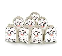 DWTJKMS Cartoon Cow Print Gift Pouches 8PCS Portable Small Drawstring Storage Bags Pouches Reusable Cotton Linen Bunches Pocket For Wedding, Travel, Office, Workout (Unisex)