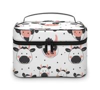 DWTJKMS Cartoon Cow Print Makeup Bag, Cosmetic Organizer Case Large Portable Capacity Make Up Bags Women Travel Toiletry Bags with Handle And Divider